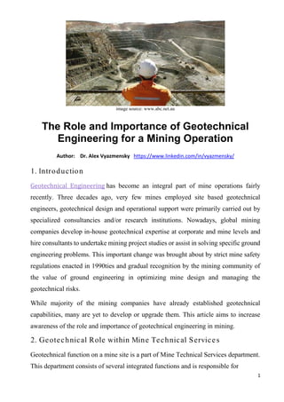 The role and importance of geotechnical engineering for a mining ...