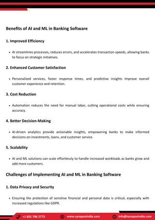 Benefits of AI and ML in Banking Software
1. Improved Efficiency
AI streamlines processes, reduces errors, and accelerates...