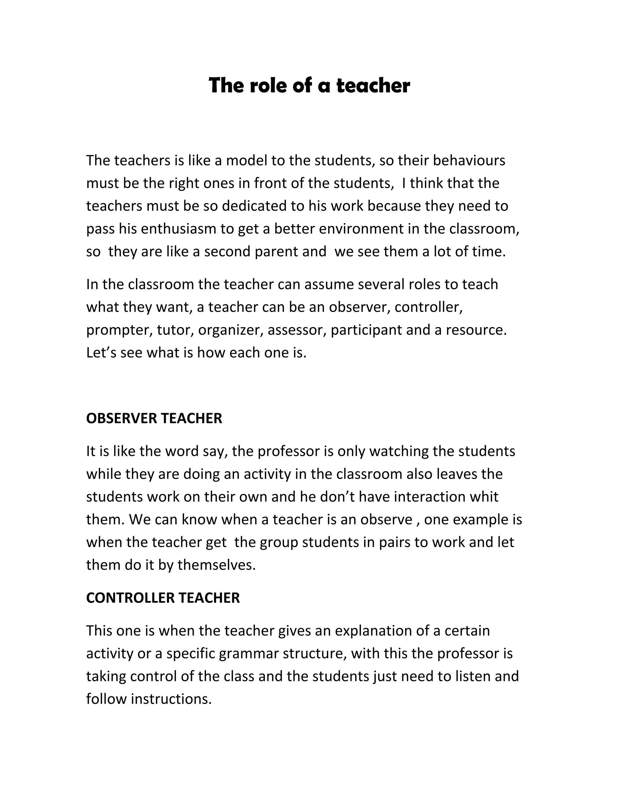 The role of a teacher | DOCX