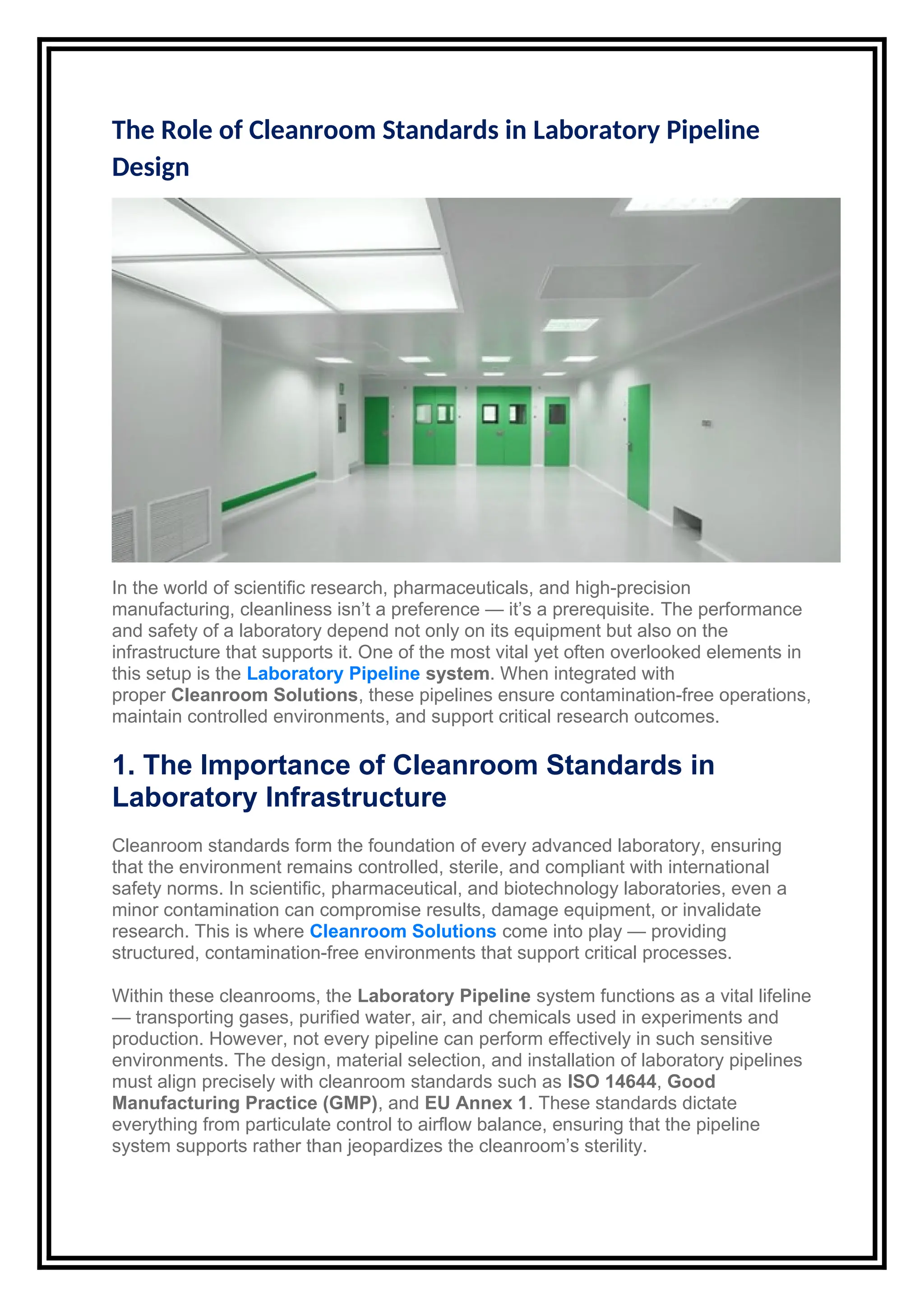 The Role of Cleanroom Standards in Laboratory Pipeline Design.docx