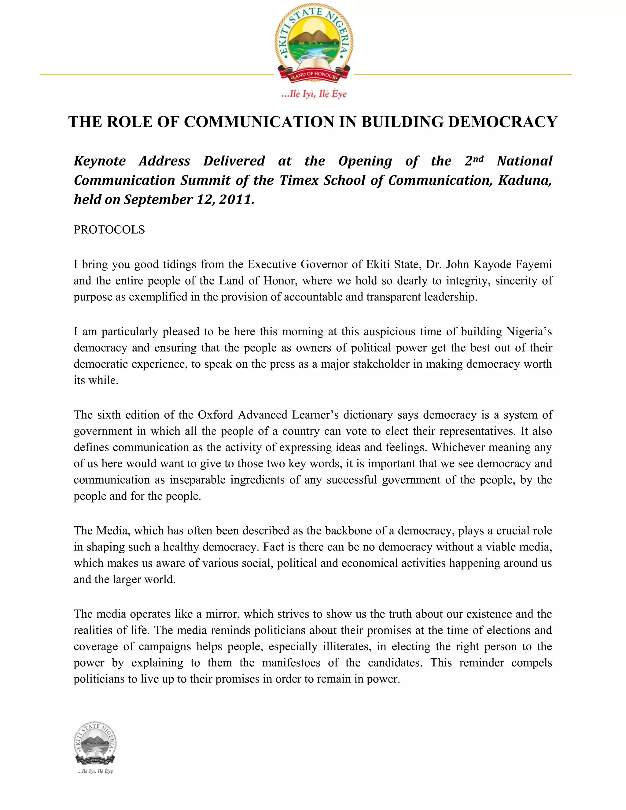 The Role of Communication in Building Democracy PDF
