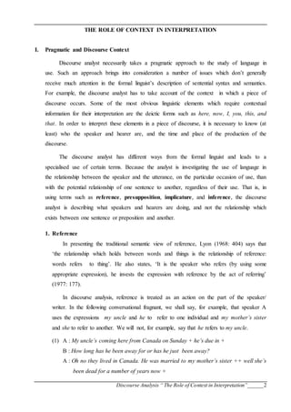 Interpretation Context Example DISCOURSE The Role of Context in Interpretation | DOCX