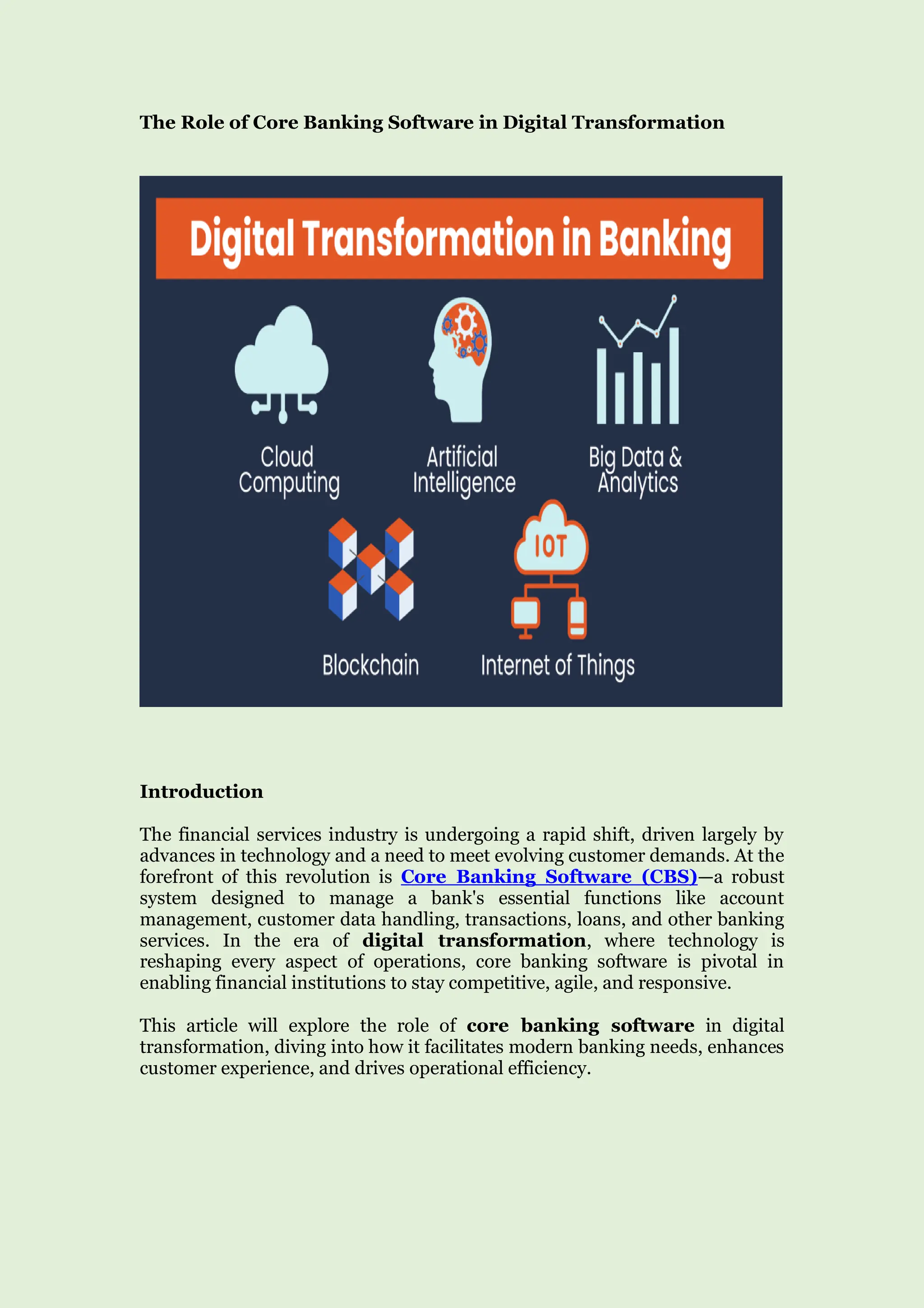 The Role of Core Banking Software in Digital Transformation | PDF