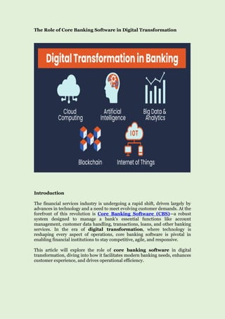 The Role of Core Banking Software in Digital Transformation | PDF