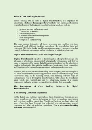 The Role of Core Banking Software in Digital Transformation | PDF