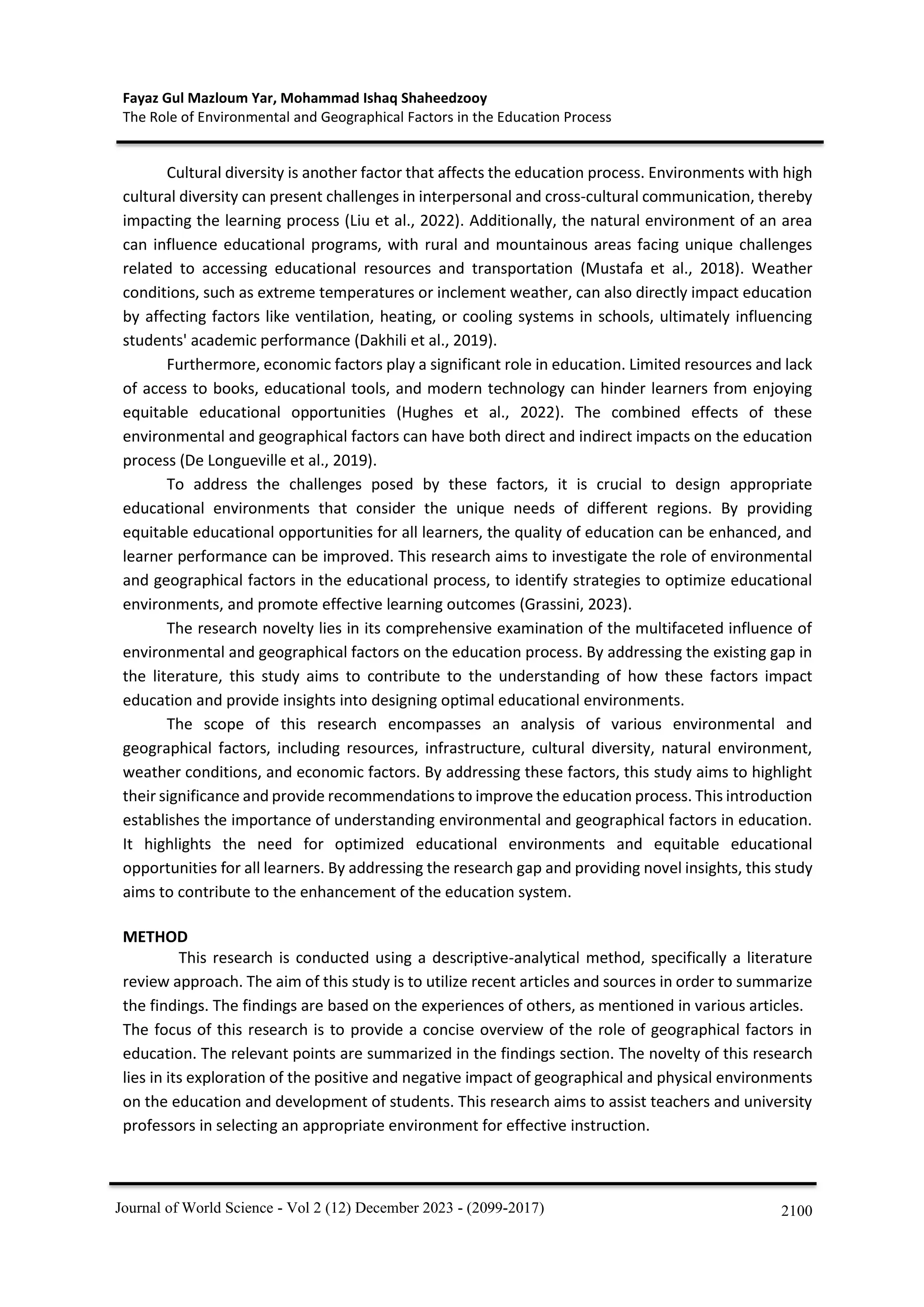 THE ROLE OF ENVIRONMENTAL AND GEOGRAPHICALFACTORS IN THE EDUCATION ...