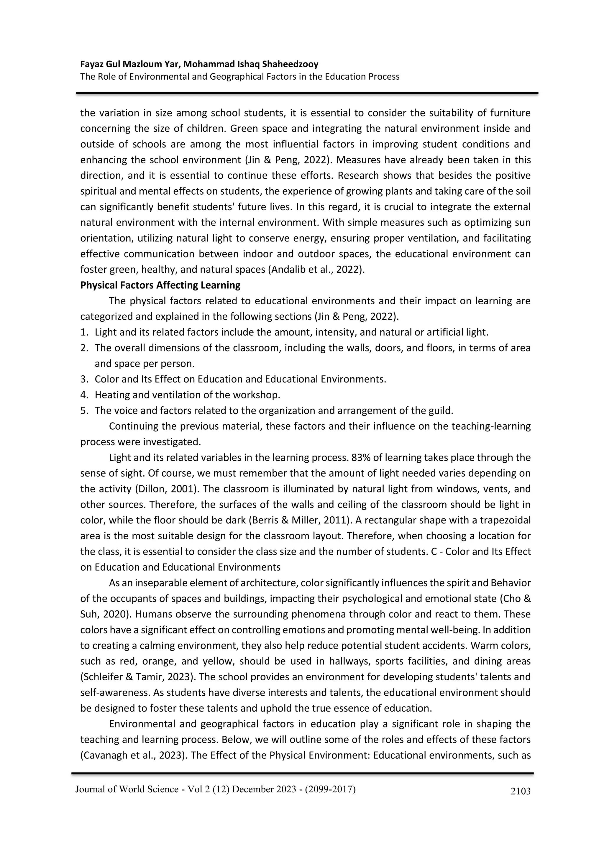 THE ROLE OF ENVIRONMENTAL AND GEOGRAPHICALFACTORS IN THE EDUCATION ...