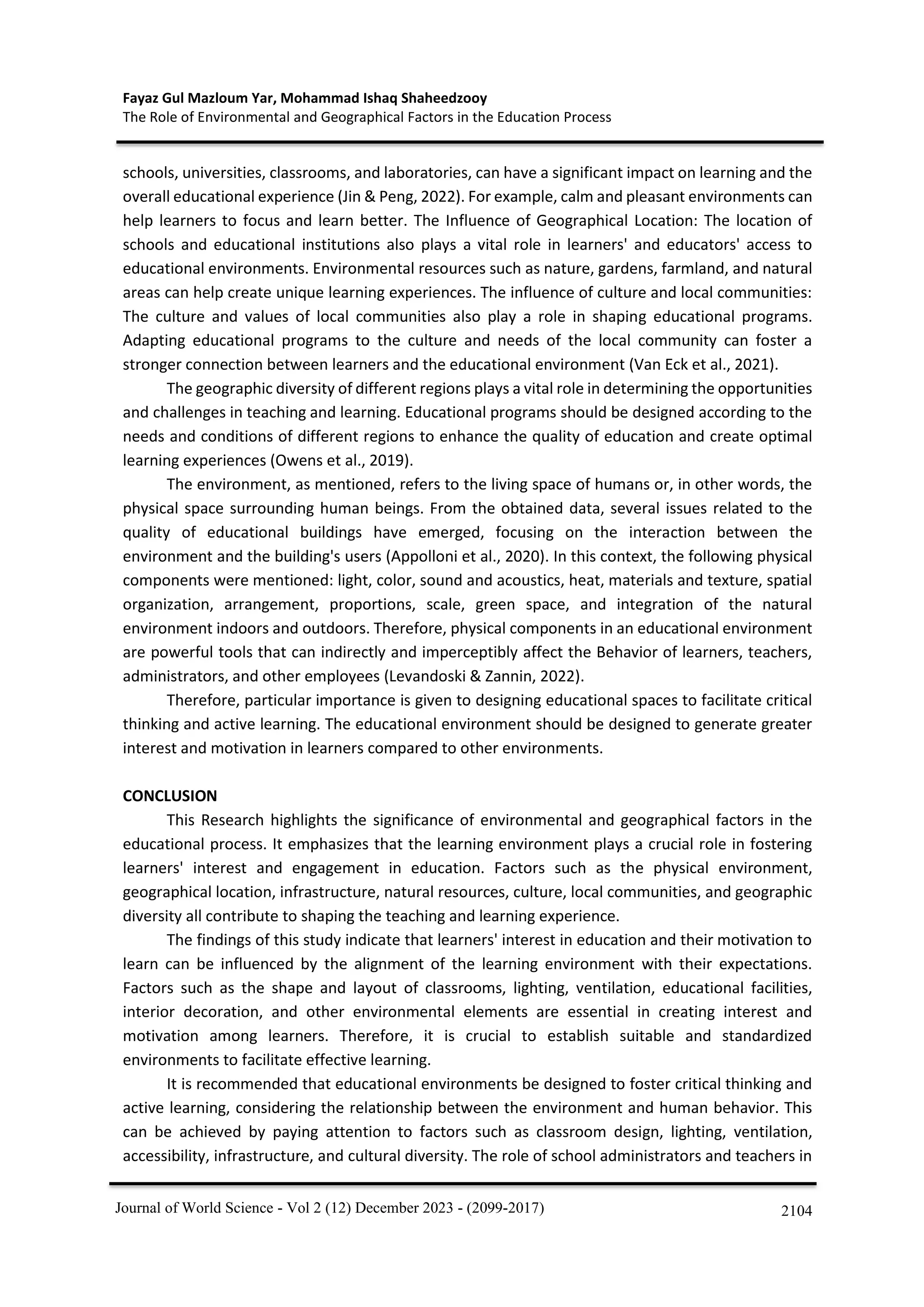 THE ROLE OF ENVIRONMENTAL AND GEOGRAPHICALFACTORS IN THE EDUCATION ...