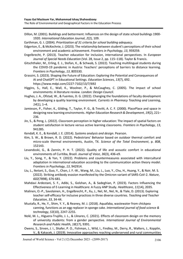 THE ROLE OF ENVIRONMENTAL AND GEOGRAPHICALFACTORS IN THE EDUCATION ...