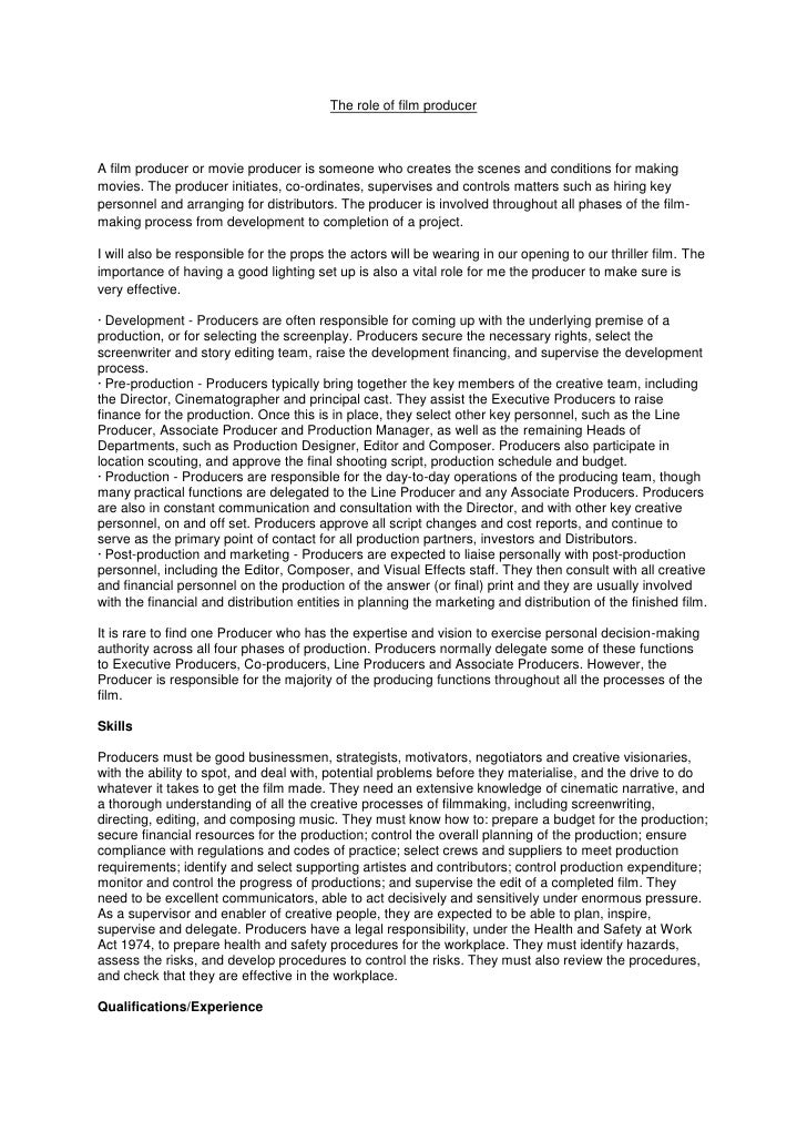The Role Of Film Producer The Role Of Film Producer
