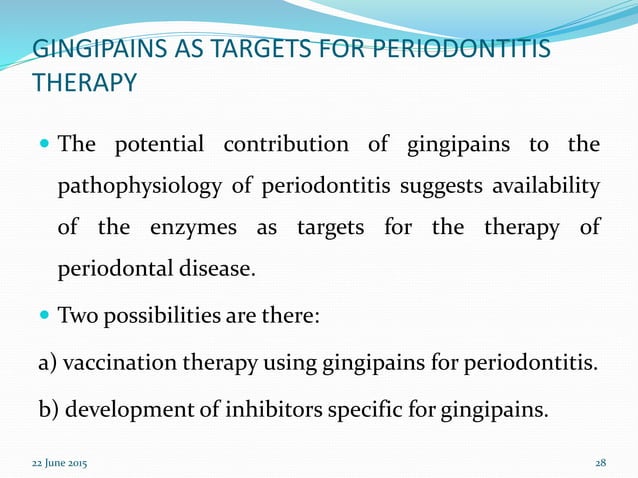 The role of gingipains in the pathogenesis of periodontal diseases | PPTX