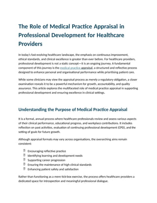 The Role of Medical Practice Appraisal in Professional Development for ...