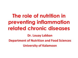 The role of nutrition in preventing inflammation related chronic diseases Dr. Louay Labban Department of Nutrition and Food Sciences University of Kalamoon 