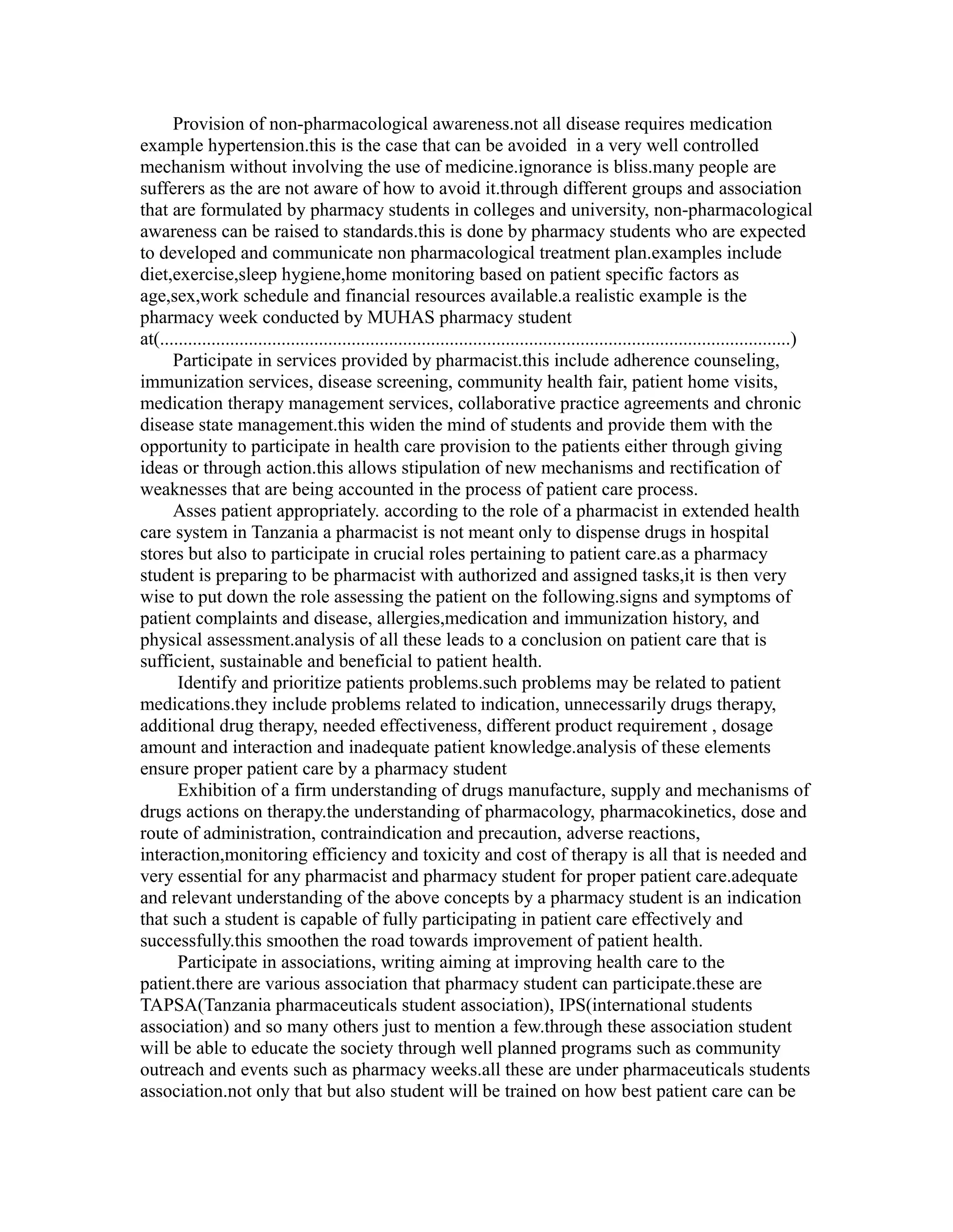 The role of pharmacy student towards patient care | DOC