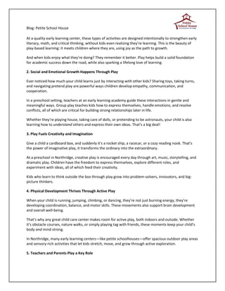 The Role of Play in Early Learning Academies: More Than Just Fun | PDF