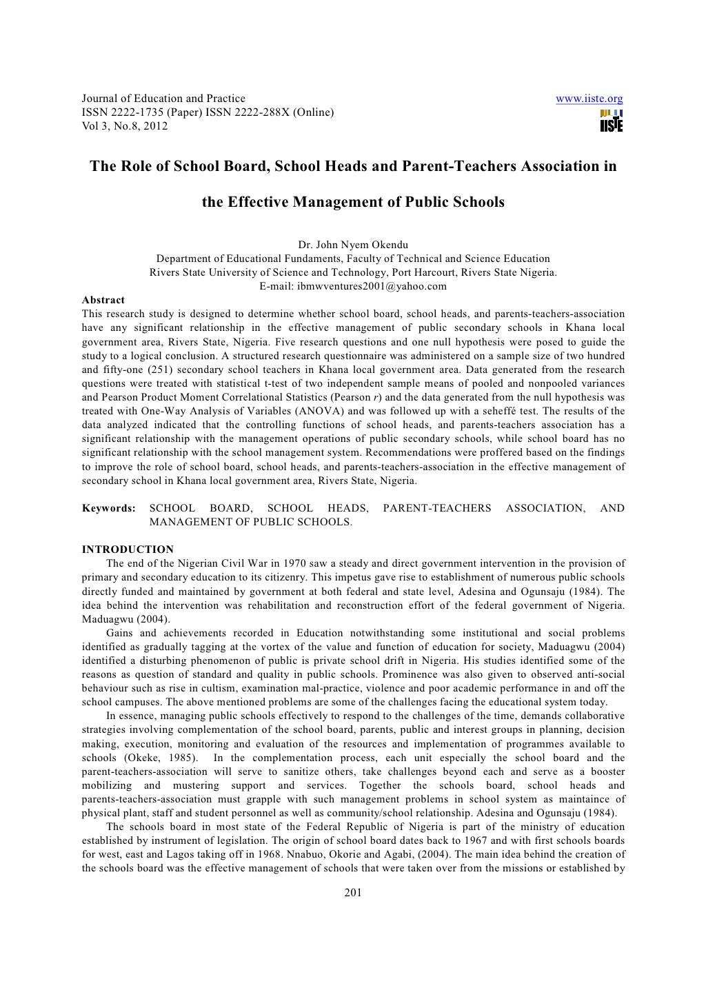 The role of school board, school heads and parent teachers associatio…