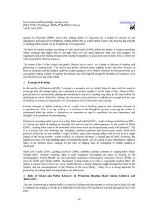 The role of schools and public libraries in promoting reading habit ...