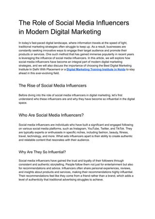 The Role of Social Media Influencers in Modern Digital Marketing | PDF