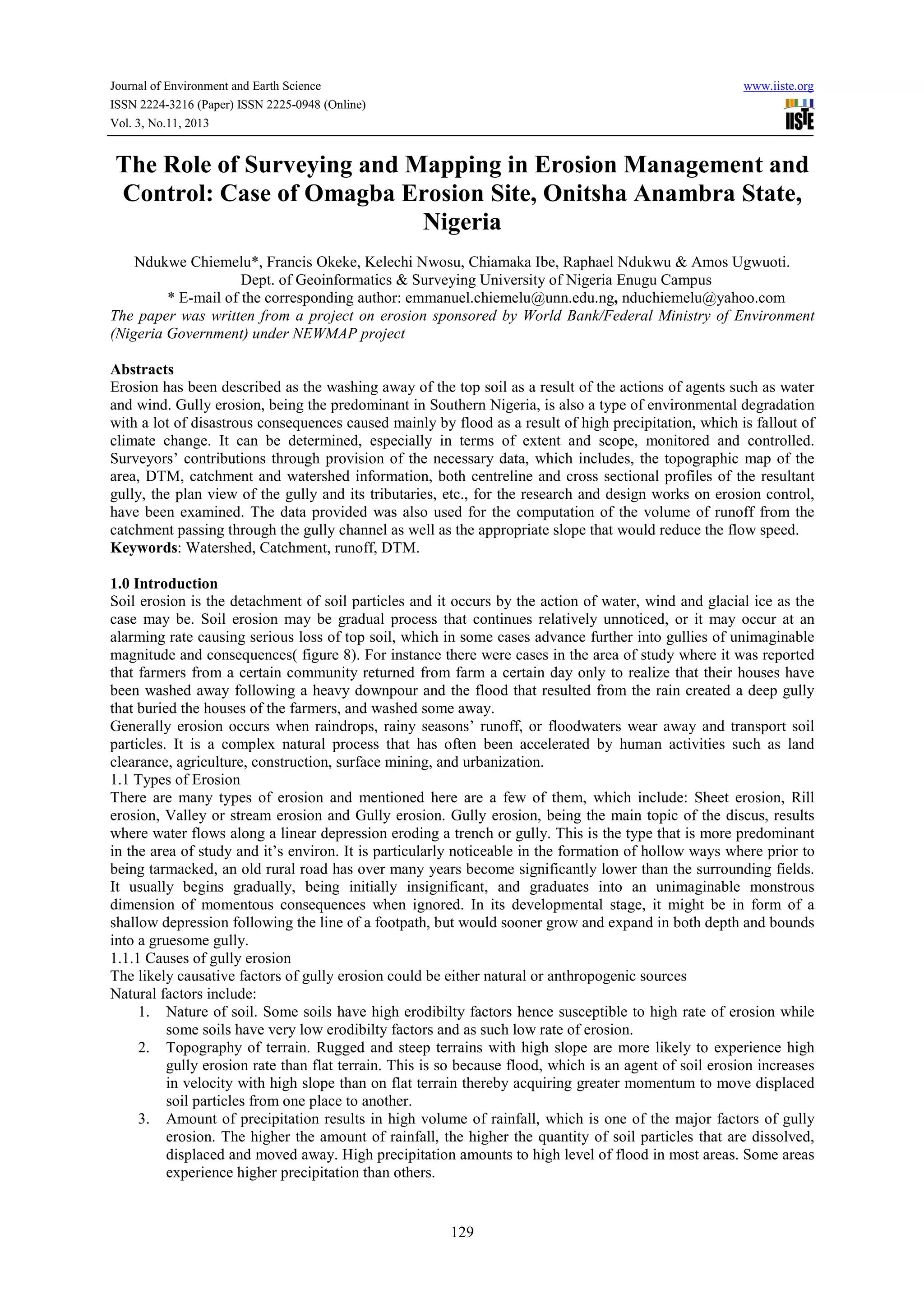 The role of surveying and mapping in erosion management and control