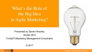 marketing management consultants
What’s the Role of
the Big Idea
in Agile Marketing?
Presented by Darren Woolley
Global CEO
TrinityP3 Marketing Management Consultants
© 2017
 