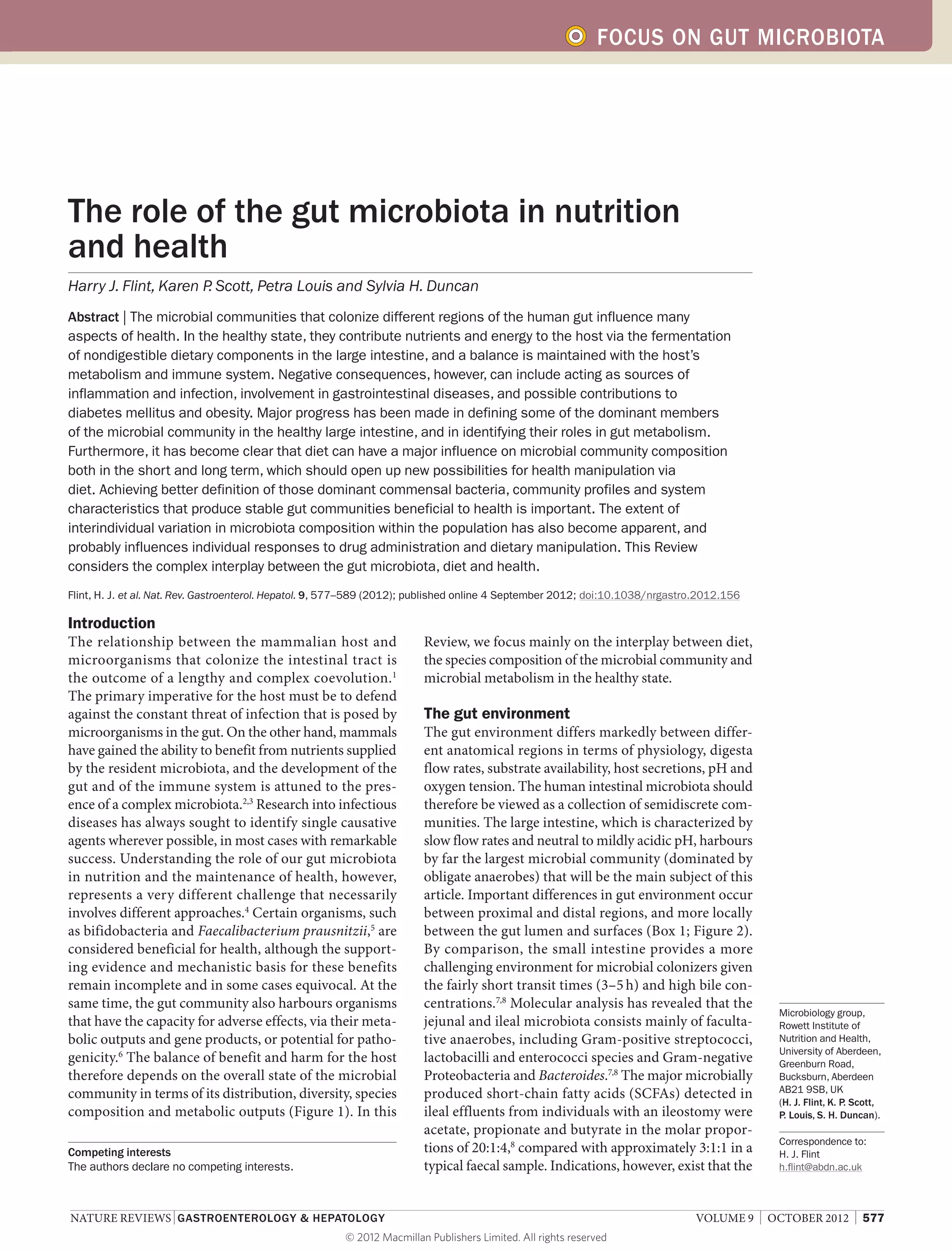 The role of the gut microbiota in nutrition and health | PDF