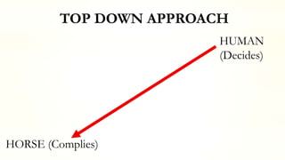 TOP DOWN APPROACH
HUMAN
(Decides)
HORSE (Complies)
 