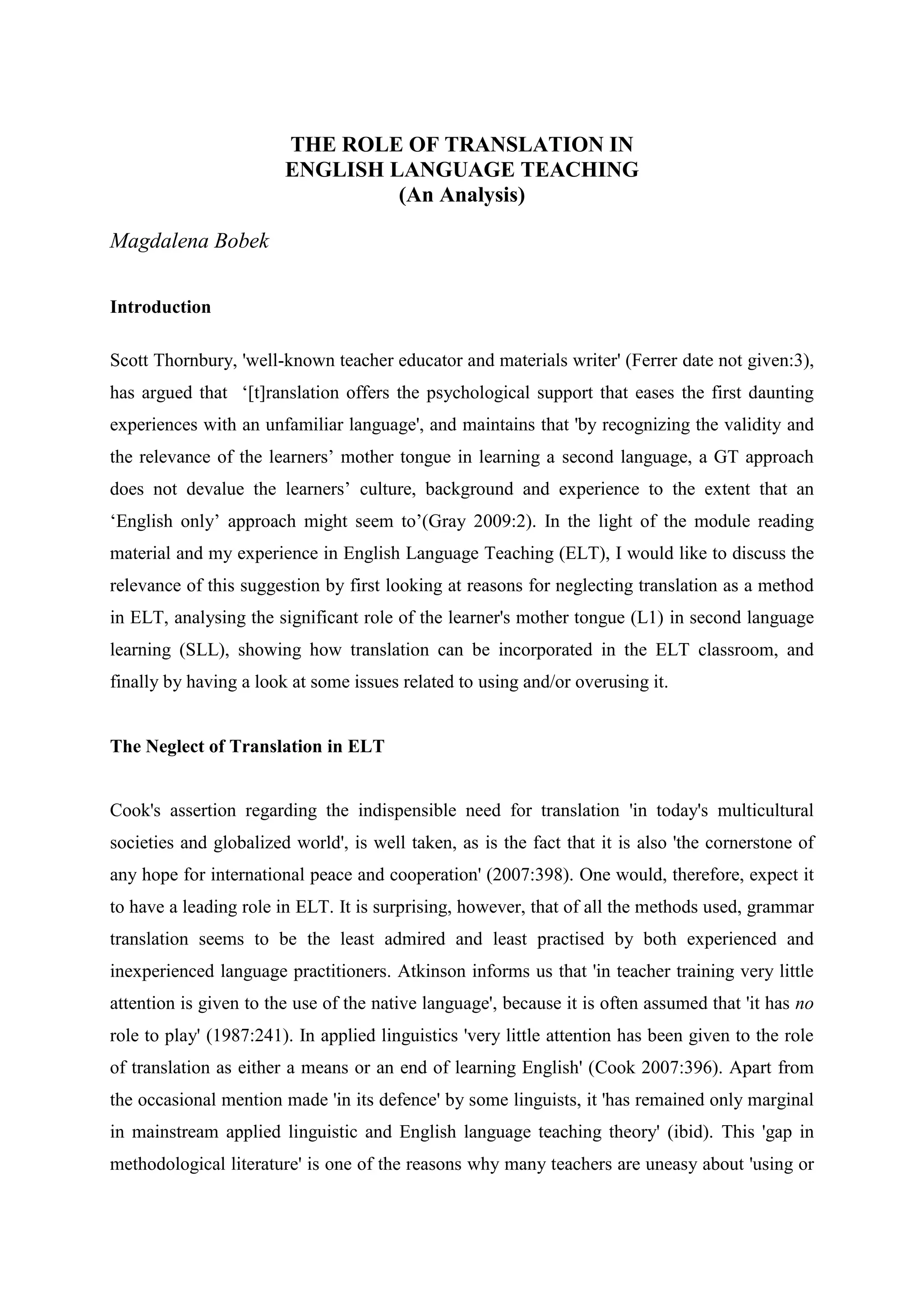 The role of translation in english language teaching | PDF | Education