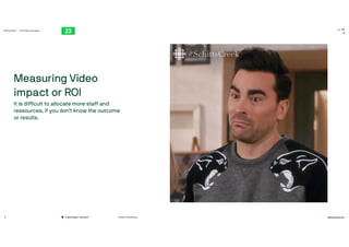 TwentyThree™ – The Video Company
twentythree.com
16:00
#video #marketing
Copenhagen, Denmark
8
Measuring Video
impact or ROI

It is dif
fi
cult to allocate more staff and
ressources, if you don’t know the outcome
or results.
 