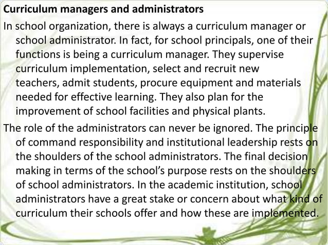 The Roles Of Stakeholders In Curriculum Implementation