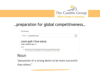 …preparation for global competitiveness…
Noun 
“possession of a strong desire to be more successful
than others.”
 