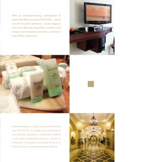 With an uncompromising commitment to
luxury, Real Resorts created THE ROYAL… where
a world of joyful ambience, casual elegance
and warm Mexican hospitality combine with
unique and innovative amenities to deliver a
truly ROYAL experience.




Comprometidos con el lujo, la cadena Real Resorts
creó THE ROYAL, un mundo que lo envolverá en
una atmósfera placentera, casualmente elegante
y con cálida hospitalidad mexicana, además de
increíbles e innovadoras amenidades de lujo para
disfrutar de una verdadera experiencia ROYAL.
 