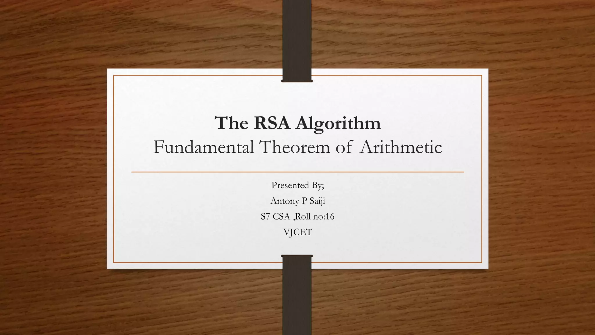 The RSA Algorithm | PPT