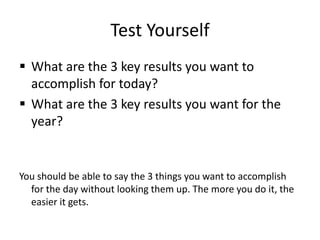 Example – Add The Rule of 3 to Your New Year’s ResolutionAsk yourself, “What are the 3 most meaningful results I want for this year?”BeforeDrop 20 pounds.After (The Rule of 3)Get to my fighting weight.Take an epic adventure.Finish my book.
