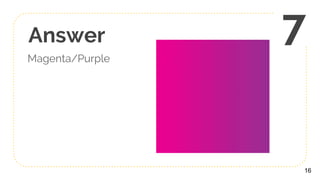 Answer
Magenta/Purple
16
7
 