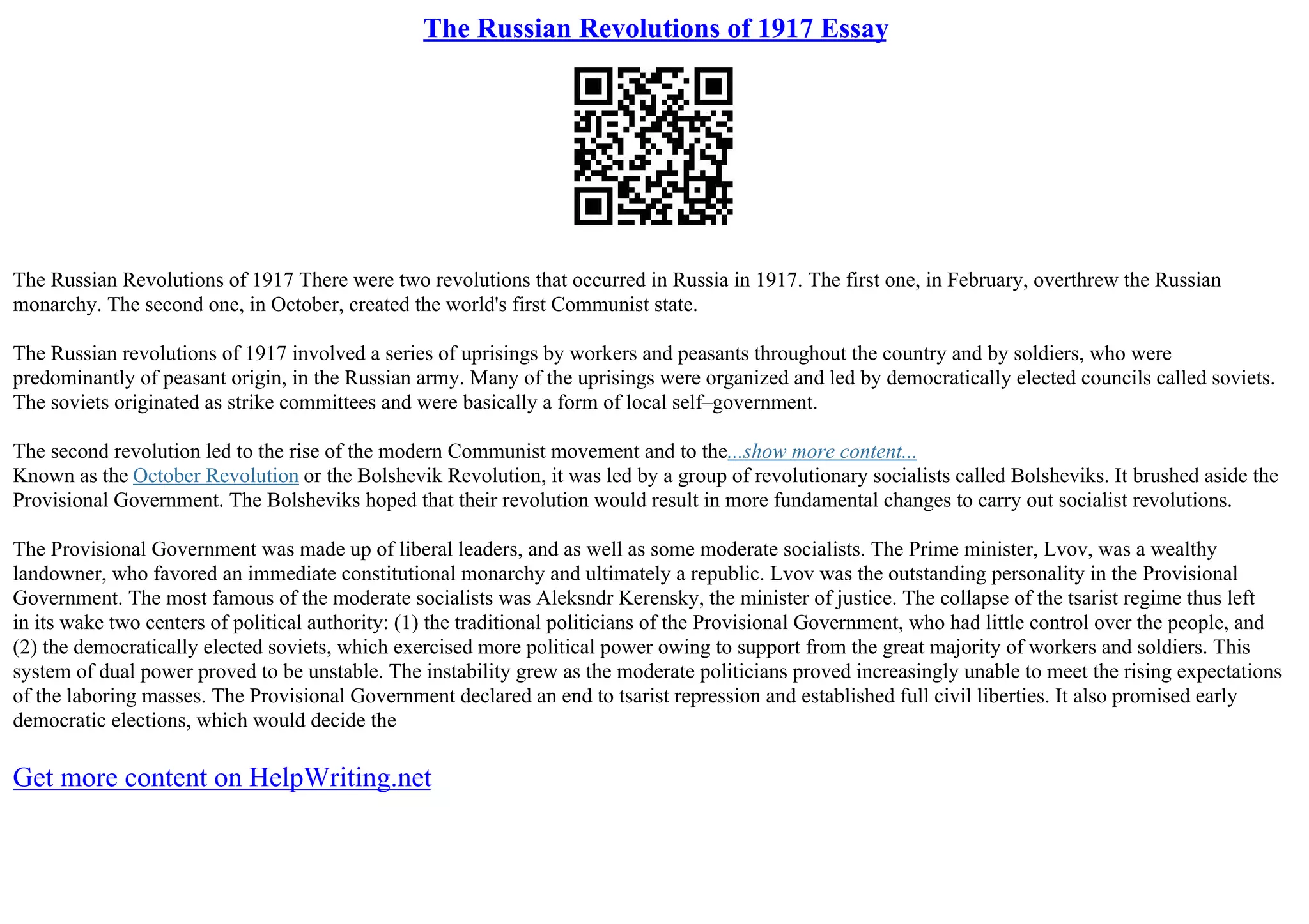 The Russian Revolutions Of 1917 Essay | PDF