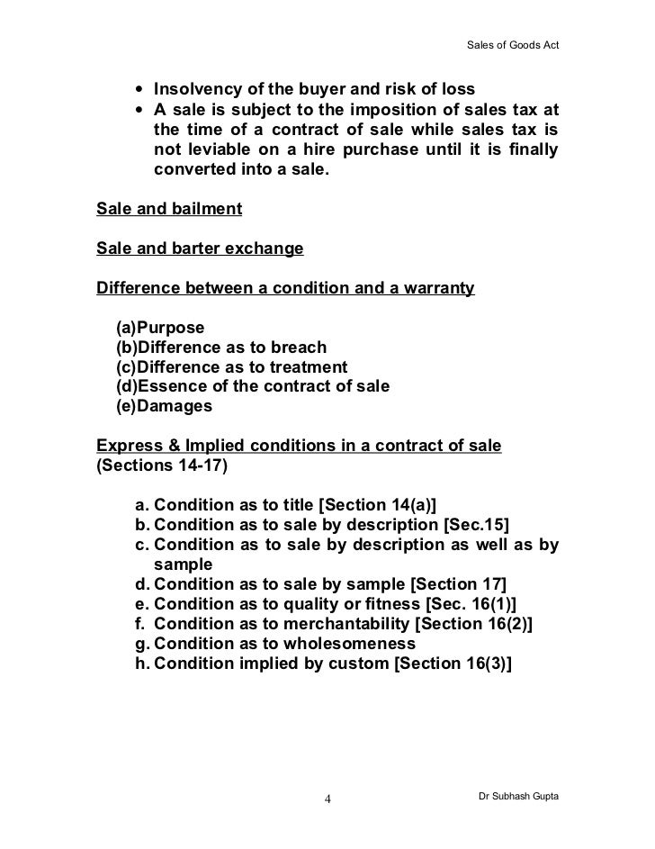 Nature Of Contract For The Sale Of Goods Nature Of Contract For The Sale Of Goods