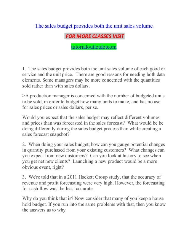 the sales budget provides both the unit sales volume how to get the unit price