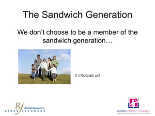 The Sandwich Generation
We don’t choose to be a member of the
       sandwich generation…



                 It chooses us!
 