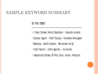 SAMPLE KEYWORD SUMMARY
 