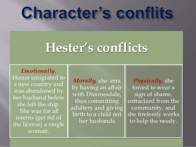 internal conflict in the scarlet letter The scarlet letter is a novel about hester prynne, a young puritan woman, who has an affair with the junior minister, arthur dimmesdale, and the fallout that subsequently occurs the novel's title. internal conflict in the scarlet letter The scarlet letter is a novel about hester prynne, a young puritan woman, who has an affair with the junior minister, arthur dimmesdale, and the fallout that subsequently occurs the novel's title.