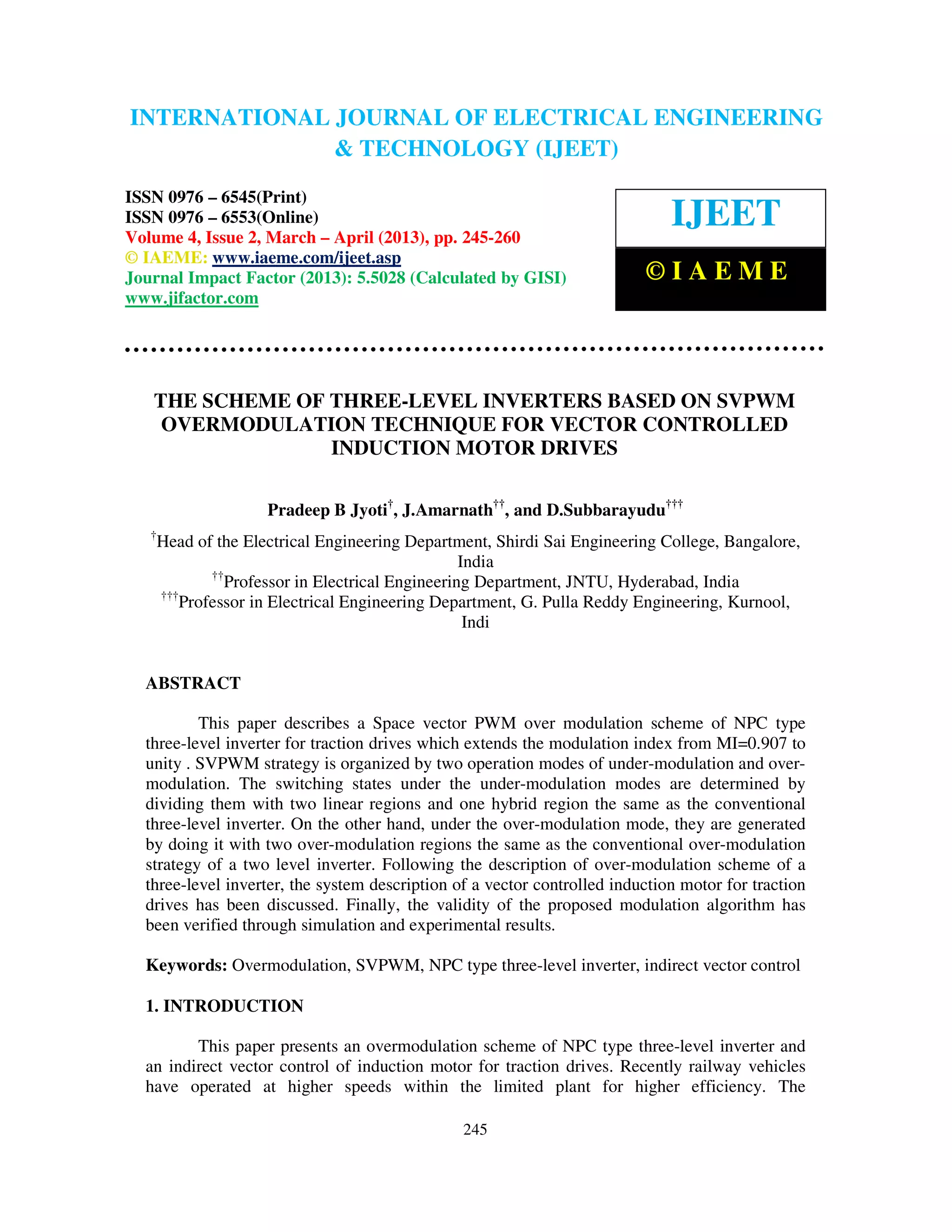 The scheme of three level inverters based on svpwm overmodulation ...