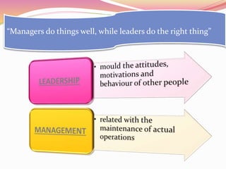 “Managers do things well, while leaders do the right thing”
 