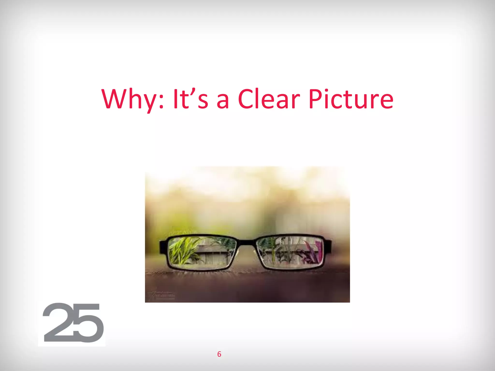 Why: It’s a Clear Picture
6
 