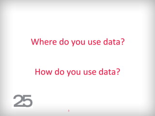Where do you use data?
How do you use data?
3
 