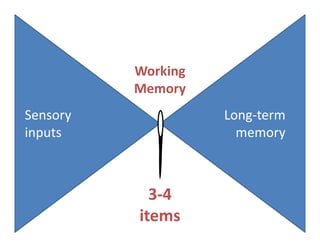 Working
          Memory
Sensory             Long-term
inputs                memory



            3-4
          items
 