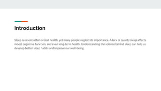 The Science of Sleep - Why It Matters and How to Improve It. | PDF