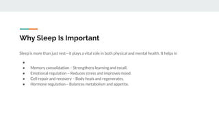 The Science of Sleep - Why It Matters and How to Improve It. | PDF