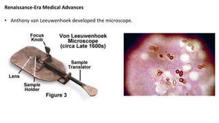 Renaissance-Era Medical Advances
• Anthony van Leeuwenhoek developed the microscope.
 
