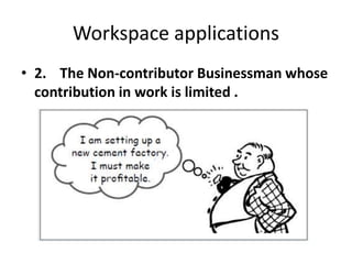 Workspace applications 
• 2. The Non-contributor Businessman whose 
contribution in work is limited . 
 
