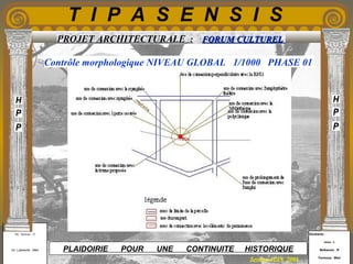 Etudiants :
Aloui . L
Belkacem . R
Fermous . Med
Etudiants :
Aloui . L
Belkacem . R
Fermous . Med
T I P A S E N S I S
Enseignants :
Mr . Betroni . O
Mr .Labreche . Med
Enseignants :
Mr . Betroni . O
Mr .Labreche . Med PLAIDOIRIE POUR UNE CONTINUITE HISTORIQUE
Session JUIN 2003
PROJET ARCHITECTURALE : FORUM CULTURELFORUM CULTUREL
Contrôle morphologique NIVEAU GLOBAL 1/1000 PHASE 01
 
